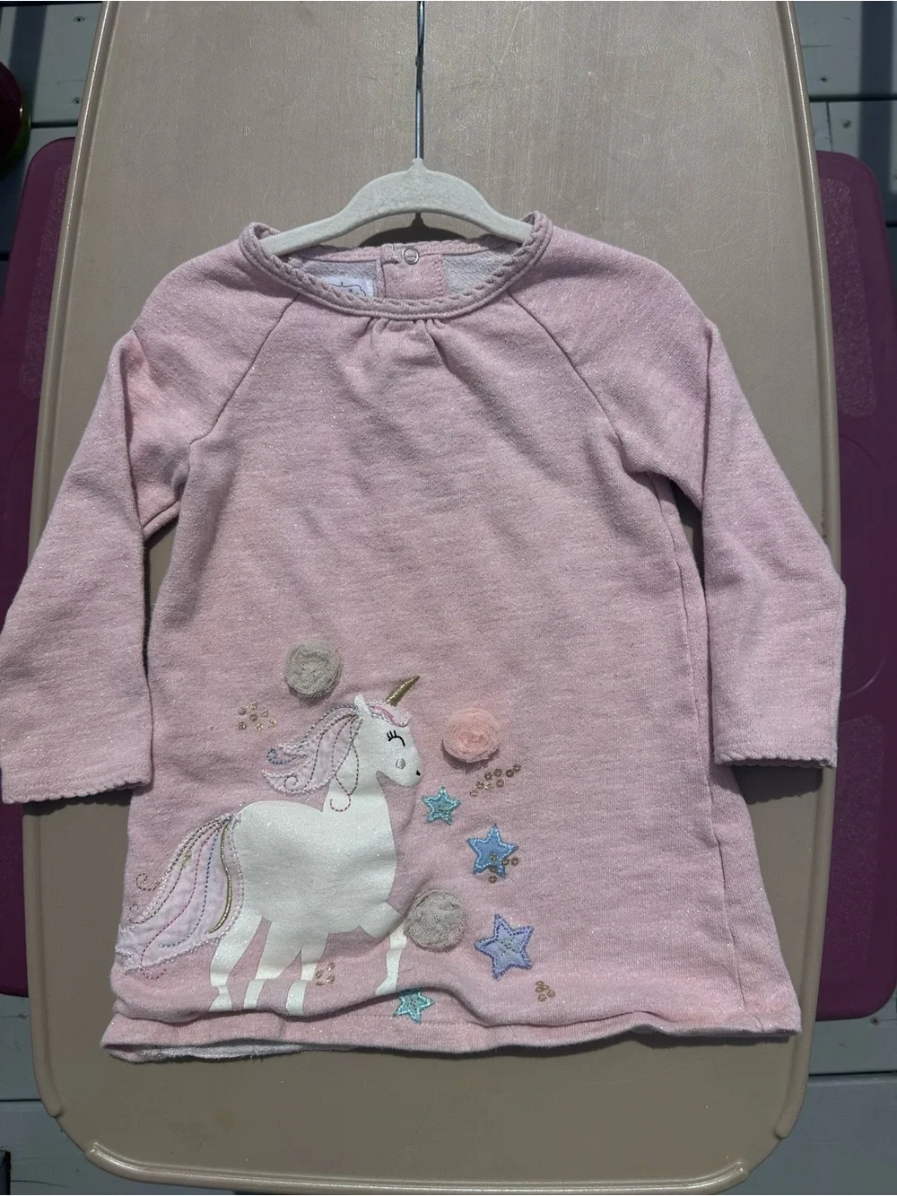 Mudpie | Pink and Cream Unicorn Raglan Dress | Size 2T